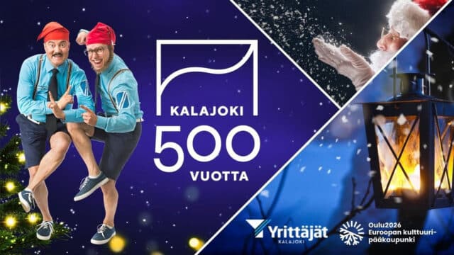 Kalajoen Joulunavaus kaupungintalon pihassa Maltti ja Valtti Joulupukki